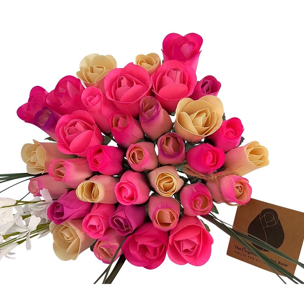 3 Dozen Deluxe Pink Blossoms Flower Bouquet. The Original Wooden Rose.